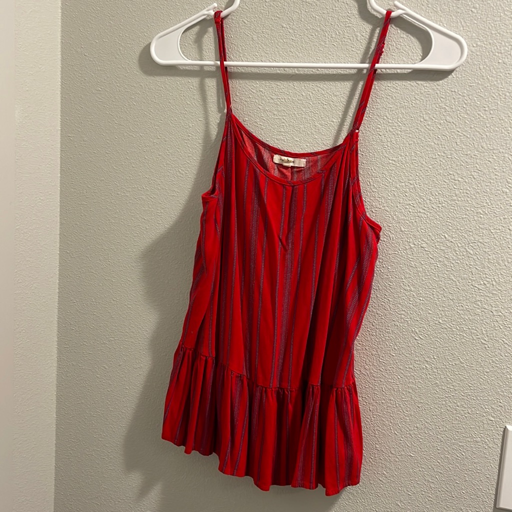 Maurices Red With Blue Pinstripe Tank, Size Small.